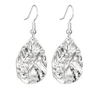 Silver Drop Earrings 1 Pair Hammered Teardrop Dangle Jewellery | Apricot Shaped Textured Design - Lightweight Statement Accessory for Day Evening Events and Gift Occasions