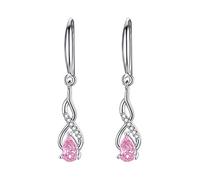 Silver Drop Earrings for Women Girls, Hypoallergenic S925 Sterling Silver Teardrop Dangle Earrings with Tourmaline Cubic Zirconia, Fashion Jewellery Wedding Christmas Birthday Gift