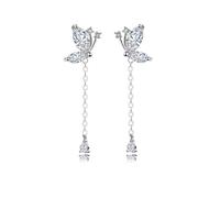 Silver Drop Earrings for Women Girls, Lightweight Dangle Earrings with Cubic Zirconia, Butterfly Stud Earrings with Chain Dangle