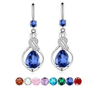 Silver Drop Earrings for Women, Hypoallergenic Sterling Silver Post Cubic Zirconia Dangly Earrings Twisted Linear Dark Blue Earring Jewellery Gifts for Her Birthday Anniversary Christmas