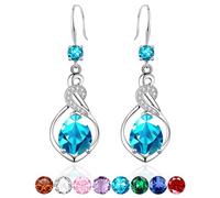 Silver Drop Earrings for Women, Hypoallergenic Sterling Silver Post Cubic Zirconia Dangly Earrings Twisted Linear Blue Earring Jewellery Gifts for Her Birthday Anniversary Christmas