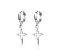 Silver Drop Hoop Earrings - Star Dangle, Small Cartilage Huggie - Minimalist Sleeper Earrings for Girls