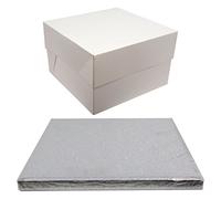 Silver Drum Square Cake Board and White Transporting Box. (14 Inch)