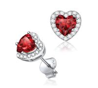 Silver Earring for Woman 925 Sterling Silver Garnet Red Earrings Romantic Love Heart Birthstone Jewellery Gifts for January Birthday