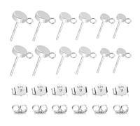Silver Earrings Blanks, Earrings Stud Blanks Hypoallergenic 12 Pieces Ear Studs Flat DIY Set Ear Studs with Butterfly Earring Clasps for Jewelry Making