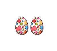 Silver Earrings Easter Egg Plastic Ear Studs Resurrected Rabbit Earrings Stainless Steel Ear Pins Resin Clips (O, One Size)