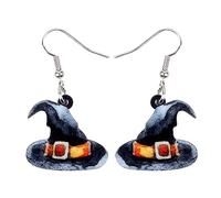 Silver Earrings For Women Cute Acrylic Halloween Witch Hat Pendant Earrings Adorable Jewelry Gift For Women And Girls Stainless Steel Jewellery (Black, One Size)