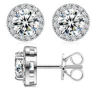 Silver Earrings for Women Moissanite Earrings 6.5MM 925 Sterling Silver Diamond 2.0CTTW Large White Gold Hypoallergenic Halo Mens Earring with Screw Backs Birthday Mothers Day Gifts