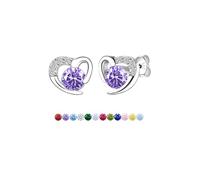 Silver Earrings For Women S925 Heart Birthstone Stud Earrings With Cubic Zirconia Birthday Gifts For Women Girls