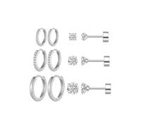 Silver Earrings for Women - Sterling Silver Hoops Earrings Stainless Steel Flat Back Stud Earrings - Hypoallergenic Earrings Set
