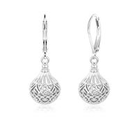 Silver Earrings Hypoallergenic Leverback 14K Gold Plated Dangle Ball Filigree Earrings for Women, Silver Vintage Drop Earring Dangling Dangly Earings (Silver)