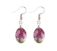 Silver Earrings Real Flower Tree Gem Handmade Baby's Breath Earrings Lace Flower Birthday Party Carnival Party Dating Eternal Handmade (E, One Size)