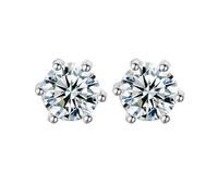 Silver Earrings Set for Women, Tiny Stud Earrings 6 Prong with Round 7mm Cubic Zirconia