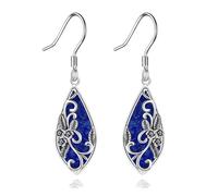 Silver Earrings Women Sterling Silver Filigree Teardrop Earrings Lapis Lazuli Bohemia Jewellery Gift for Women Mother Mom