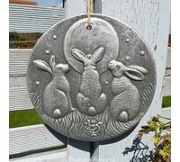 Silver Effect Moon Shadows Gazing Hares Plaque By Lisa Parker