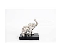 Silver Elephant Figurine Metal + Black Wood Lucky Gift 14 x 13 x 7.5 cm