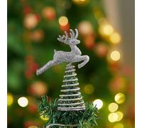 (Silver Elk) Christmas Tree Topper Glitter Star Elk Ornament Decoration