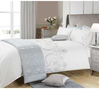Silver Embroidered Luxury Duvet Cover & Stylish Pillowcase Set Sweet Dreams Silver Double