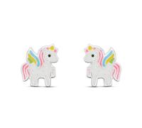 Silver Enamel Unicorn Glitter Stud Earrings- 8mm - F0161