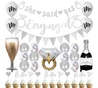 Silver Engagement Party Decorations, She Said Yes Banner, Glitter He Asked She Said Yes Cupcake Toppers, Diamond Ring Foil Balloon, Wine Bottle Foil Balloon, Mr Mrs Printed Balloons