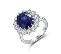 Silver Engagement Ring, Fashion Rings for Women Sterling Silver Flower with 6.84ct Created Sapphire Band for Proposal Wedding Promise Size J 1/2