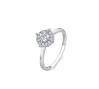 Silver Engagement Ring, Matching Promise Rings Circle with Round Shape Lab Created Diamond 9K White Gold Size L 1/2