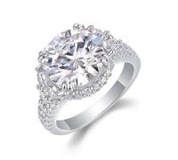 Silver Engagement Ring Set, The Promise Ring with 5ct Round Moissanite 18K White Gold Size O 1/2
