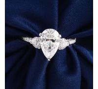 Silver Engagement Ring Set, Womens Rings Vintage 18.1K White Gold Water Drop with 1Ct Moissanite Size J 1/2