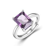 Silver Engagement Rings for Women - Adjustable Promise Eternity Ring for Her, Romantic Jewelry Gift Wedding Rings with Purple Rectangle Diamond Halo Ring Bridesmaid Christmas Birthday Valentine Gifts