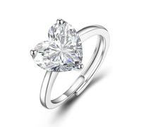 Silver Engagement Rings for Women - Adjustable Promise Eternity Rings for Her, Romantic Jewelry Gift Wedding Rings with White Heart Diamond Halo Ring Bridesmaid Christmas Birthday Valentine Gifts
