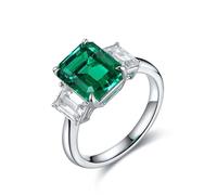Silver Engagement Rings, Wedding Rings for Women Vintage Sterling Silver with 3 Stones 1.327ct Created Emerald Band Fashion Trendy Size R 1/2