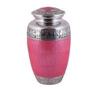 Silver Engraved Cremation Urn for Human Ashes - Decorative Funeral Urn for Adult Men & Women | Large Memorial Funeral Burial Urns - Velvet Bag Included (6.5" x 6.5" x 10.5", Pearl Pink)