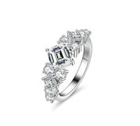 Silver Eternity Ring, Bride Ring with 1ct Princess Cut Moissanite 9K White Gold Size L 1/2