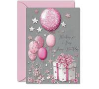 Silver Family Birthday Card, Silver and Pink Presents