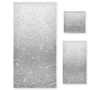 Silver Fantasy Galaxy Universe White Shiny Stars Sparkles Texture Set of 3 Highly Soft Absorbent Cotton Towels, 1 Bath Towel, 1 Hand Towel, 1 Face Washcloth for Spa Bathroom Hotel Kitchen Gym