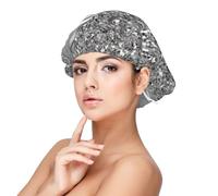 Silver Faux Glitter Glam,Adjustable Silk Hair Wrap Adult's Satin Sleeping Cap Hair Women's Elastic Sleep Bonnet