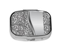 Silver Faux Glitter Glam,Meta Pill Box 2 Compartment Medicine Case,Portable Organizer,Rectangle Meta Portable Organizer Pill Box 2461 Compartment Medicine Case