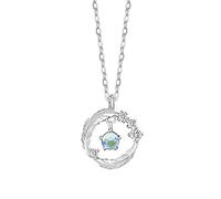 Silver Feather Circle Necklace Exquisite Aurora Colorful Glazed Stone Pendant Clavicle Chain Charming Jewelry Gifts for Women Girls