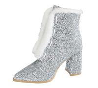 Silver Females Everyday Boots with Thick Heel for Cold Season Comfortable and Durable with Pu Material