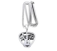 Silver Fender Guitar Pick Necklace Stainless Steel Chain Rock Band Music Lover Long Hair Music Metal Shred Passion Love Dangle Thrash Goth Punk Style Emo (FPickNK)
