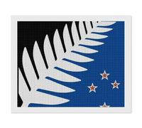 Silver Fern Flag Banner Diamond DIY Painting Kits Horizontal Round Full Drill Digital Art Craft for Home Office Wall Decor 16"x20"