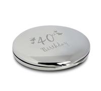 Silver Finish Engraved 40th Birthday Round Compact Mirror with Butterflies Great Idea for Birthday Gift Friends Presents Gifts
