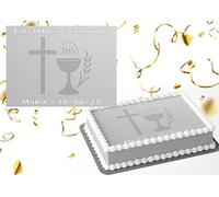 Silver First Holy Communion Edible Cake topper Personalised Icing or Wafer Rectangle A4 or A3