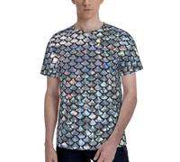 Silver Fish Scale Men's Casual T-Shirt with Double Sided Full Print Soft Fabric Modern Fit Round Neck Tee