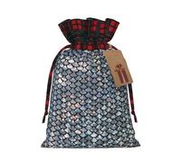 Silver Fish Scale Print Christmas Imitation Burlap Gift Bag With Drawstring And Gift Tag,For Wrapping Candies