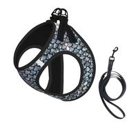 Silver Fish Scale Print Small Dog Harness And Leash Set, Adjustable Soft Vest With 360° Reflective Straps For Cats Puppy