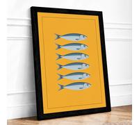 Silver Fish Study Minimalist Framed Wall Art Print A1 (84.1×59.4cm) Black, Wall Decor for Living Room, Bedroom, Office & Home, Ready to Hang, Art Gift