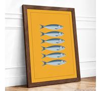 Silver Fish Study Minimalist Framed Wall Art Print A1 (84.1×59.4cm) Walnut, Wall Decor for Living Room, Bedroom, Office & Home, Ready to Hang, Art Gift