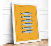 Silver Fish Study Minimalist Framed Wall Art Print A1 (84.1×59.4cm) White, Wall Decor for Living Room, Bedroom, Office & Home, Ready to Hang, Art Gift