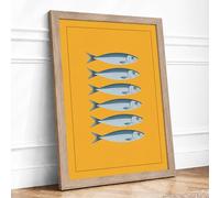 Silver Fish Study Minimalist Framed Wall Art Print A3 (42×29.7cm) Oak, Wall Decor for Living Room, Bedroom, Office & Home, Ready to Hang, Art Gift